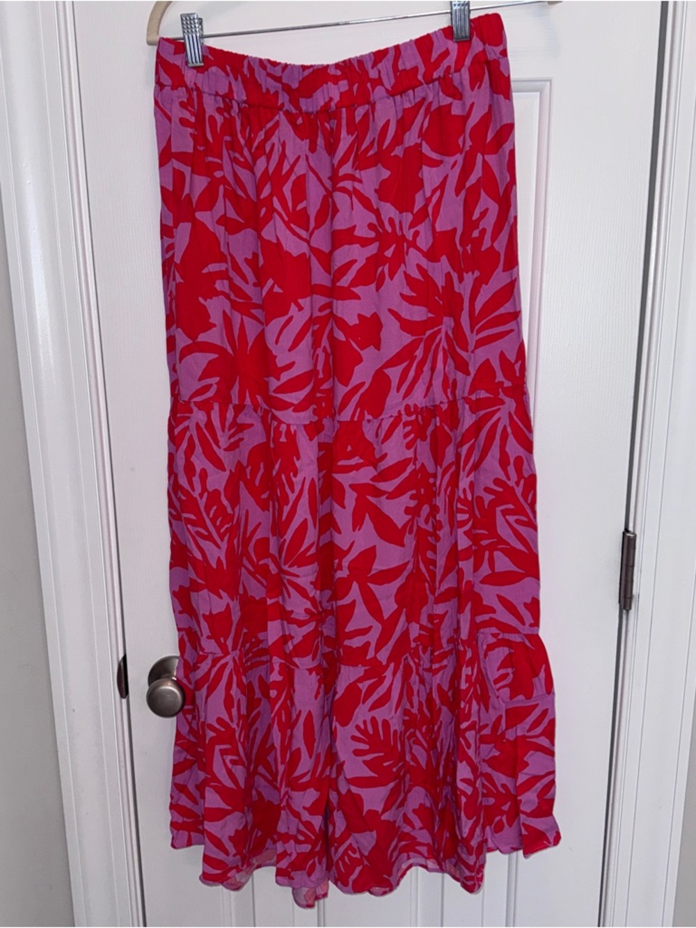 LOFT Red and Purple Floral Maxi Skirt